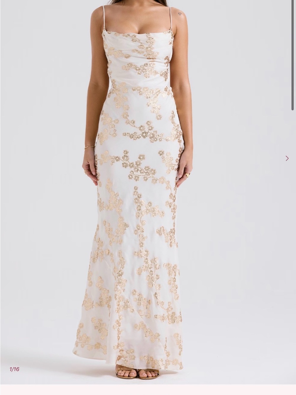 House of CB White + Gold Capriana Maxi Dress Size L NWT